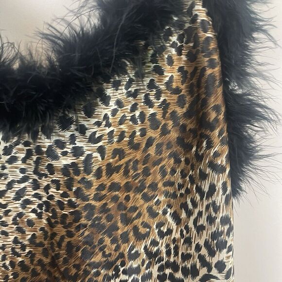90's Style Cinema Etoile Cheetah Print Feather Boa Trim Satin Nightgown XL/XXL - Picture 5 of 7